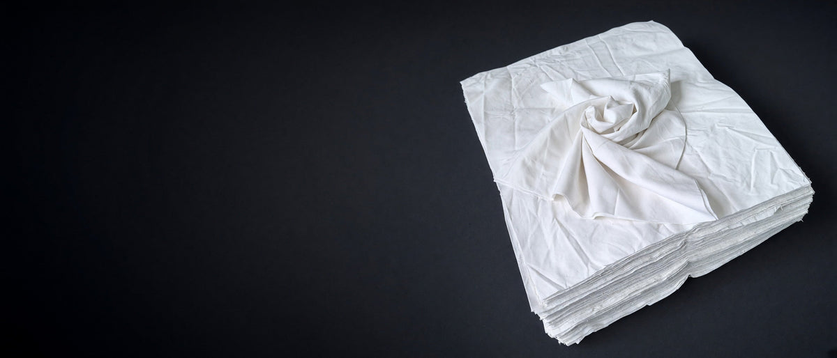 Cut white sheeting rags, thin plain-weave cotton