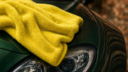 New In mega menu, yellow microfiber on car headlight, full bleed