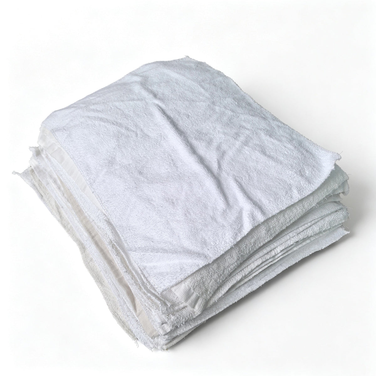 sewing little square white toweling rags