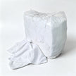 sewing little square white toweling rags